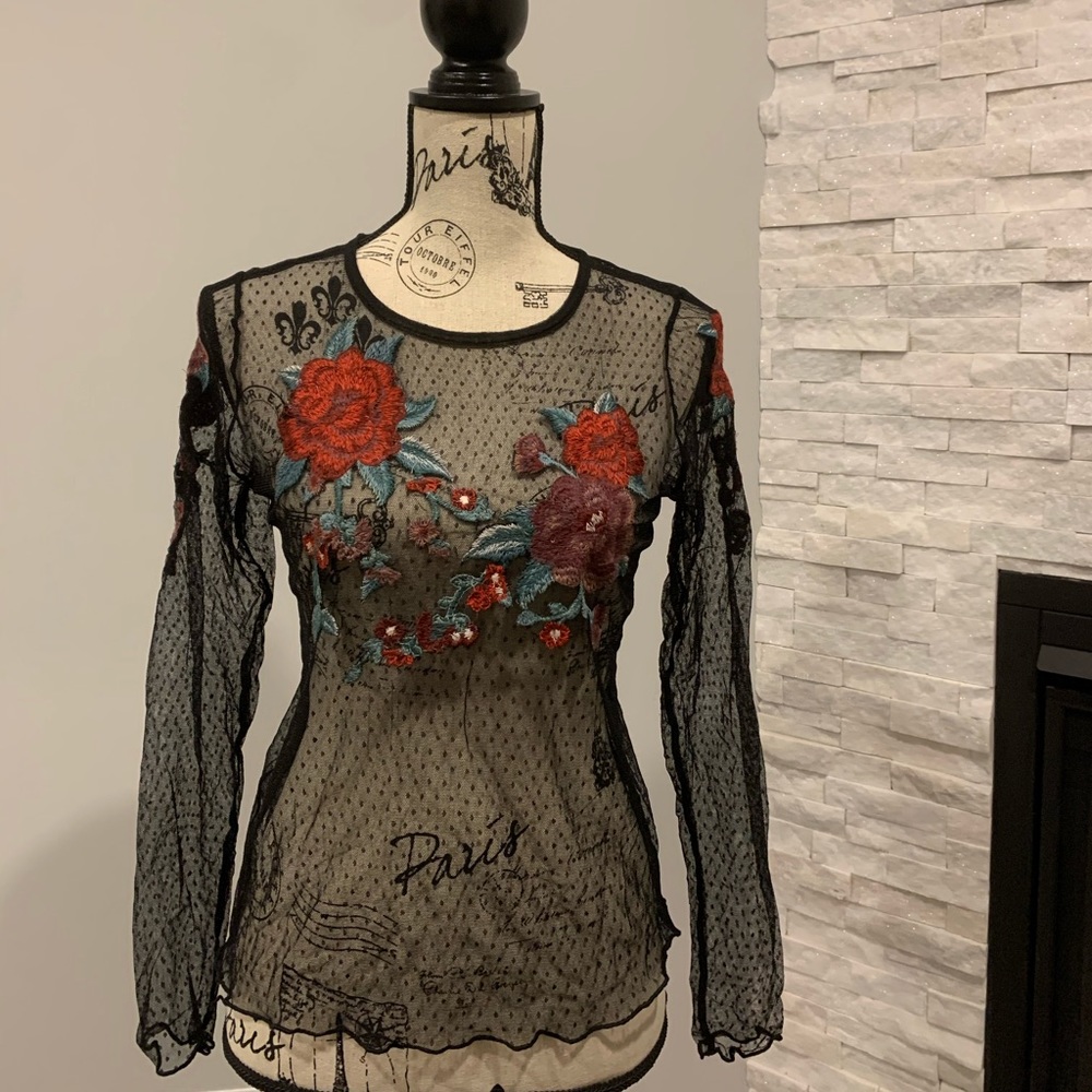 Floral Polka-dot Mesh long sleeve